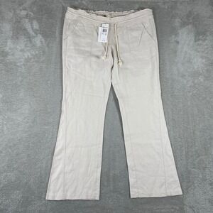 Roxy Oceanside Pants Womens XL Linen Blend Drawstring Beige Beach Coastal Boho